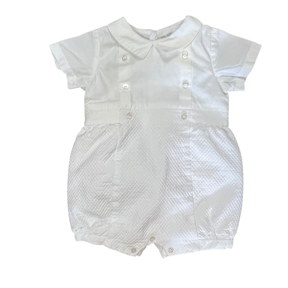 Patachou White Cotton Quilted Bubble Romper Peter Pan Collar 6M Portugal